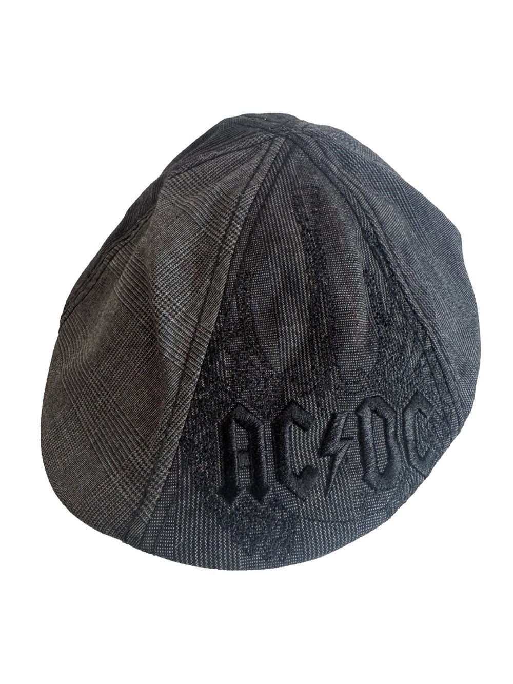 Vintage 2008 AC/DC Rockwear Black Plaid Flat Cap AC DC Cabbie Newsboy Hat READ